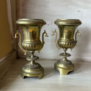 Antique Brass Urn Candlesticks Pair - Decorative Brass Home Accents